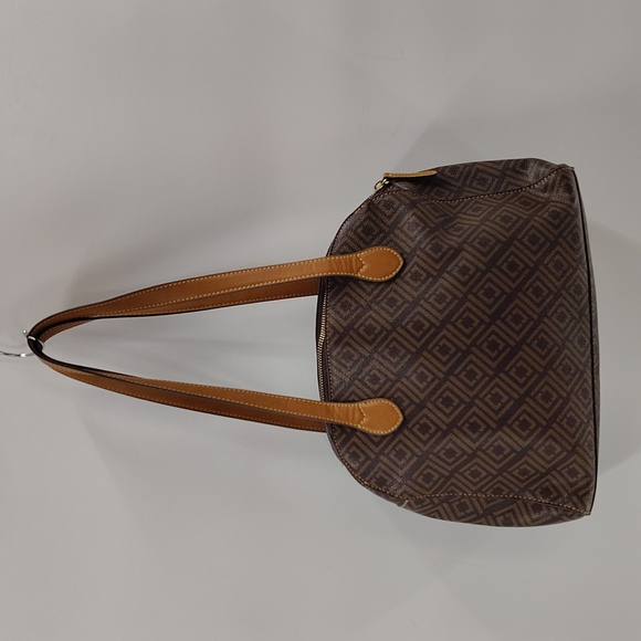 Liz Claiborne Brown Shoulder Bag 3 Sections Middle Zip Top Firm Standing - Picture 7 of 10